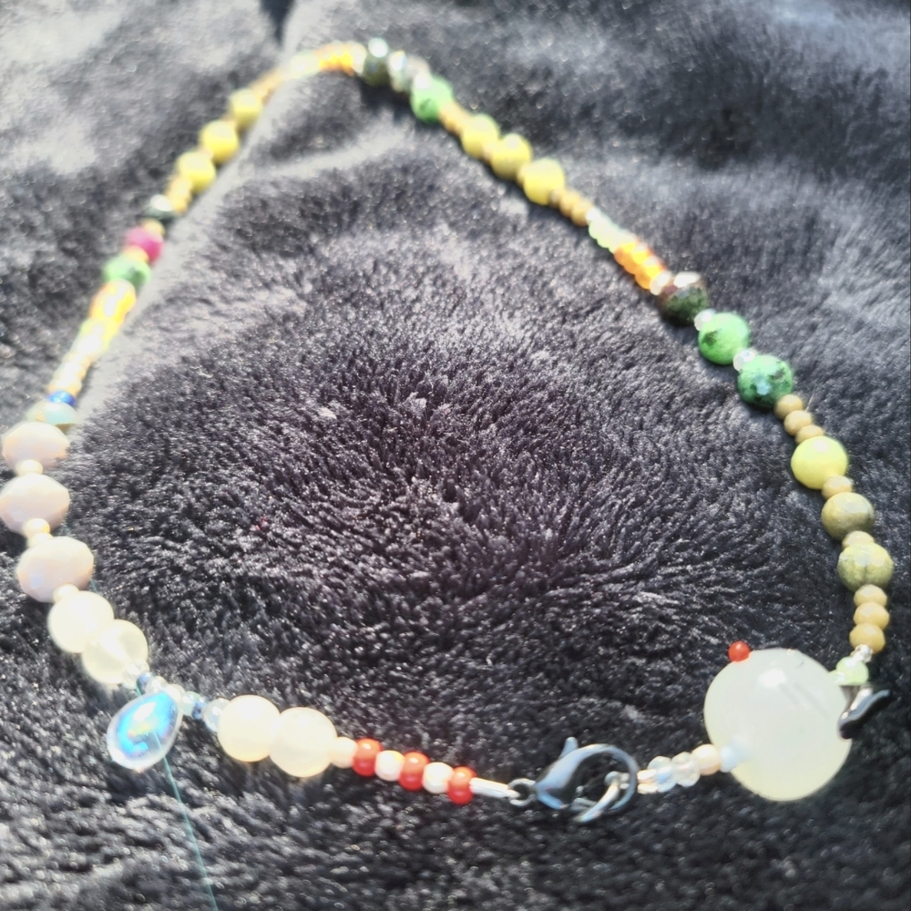 Authentic Gemstone Hand Made Bracelet w Big Cat Head Protection, Earthy Colors
